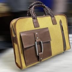 希少Paul Smith 麻×牛革ビジネスバッグ ブリーフケース メッシュ編み込 