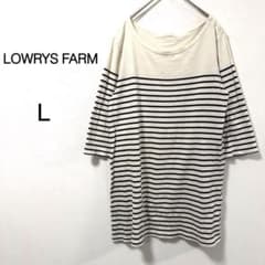 [Lowrys Farm] Cut and Sew Top, 3/4 Sleeve, Striped, Shoulder Button, Simple, Size L