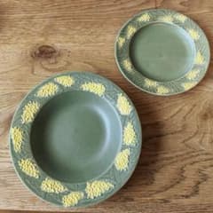 よしざわ窯＊ジャンボ餃子 2枚＊餃子 小皿 2枚＊4枚セット【未使用】 ソ12 oldwhite 餃子の小皿 - 益子焼の小さな窯元「よしざわ窯