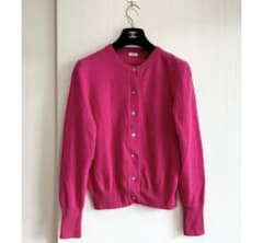 IENA カシミヤ クルーネックカーディガン ピンク 金ボタン ニット