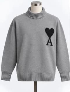 AMI PARIS アミパリス ハートロゴ タートルネック ニット グレーのサムネイル