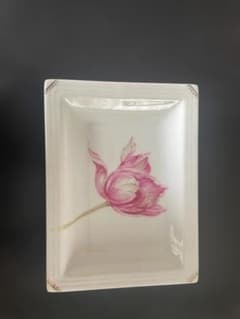 陶器 スクエアプレート ピンクの花柄 飾り皿のサムネイル