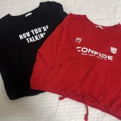 COLZA 半袖Tシャツ 2枚セット ブラック レッド ショート丈のサムネイル