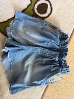キッズ デニムショートパンツ スカラップ刺繍 100cmのサムネイル
