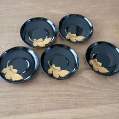 輪島塗 茶托 5枚セット 黒地 金彩 葉模様 新品未使用 - メルカリ