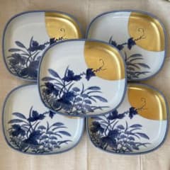 ㊷源右衛門 染付金彩 秋草文 角皿 5枚セット - メルカリ