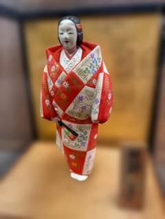 美品 【伝統工芸士 白石一敏作】博多人形『熊野 舞』 ガラスケース付き 博多人形 熊野 白石一敏作 ガラスケース付 在銘 日本人形 伝統工芸