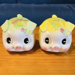 ピギーバンク 【2個セット】昭和レトロ 加藤工芸 陶器製 豚の貯金箱