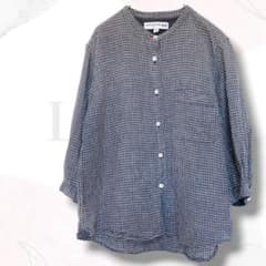 Thumbnail of ユニクロ　ノーカラーシャツ　M　良品　黒　麻　リネン　チェック　ポケット　お洒落