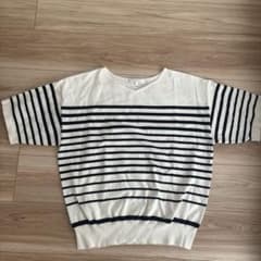 ボーダーVネック 半袖Tシャツ ホワイト/ネイビーのサムネイル