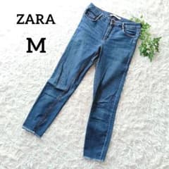 ZARA raw-hem denim pants, size M, blue, straight cut, fringe, item number 515