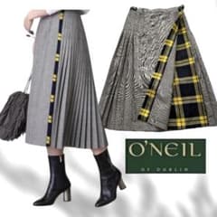 新品未使用✨オニールオブダブル　プリーツスカート　グレー　イエロー 別注】＜O'NEIL of DUBLIN＞プリーツ ロング スカート グレー
