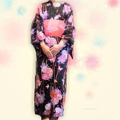 浴衣セット♪  黒地 大輪のサムネイル
