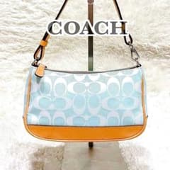 COACH コーチ シグネチャー アクセサリーポーチ 水色 希少カラー