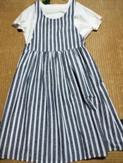 ロングジャンパースカート　ストライプ　エコロコのサムネイル
