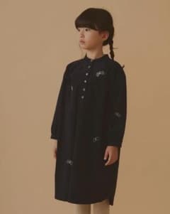 美品 ミナペルホネン コーデュロイ シャツワンピース ネイビー 140 