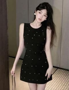 SHEIN ラインストーン装飾 タンクトップドレス ブラック キャバドレスのサムネイル
