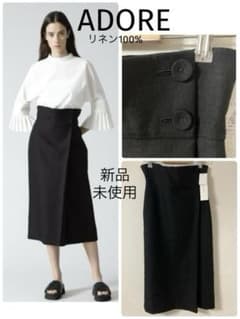 ADORE 日本製 リネン100% 変形スカート 刺繍 レース ブラック 36 ADORE 日本製 リネン100% 変形スカート 刺繍 レース ブラック 36
