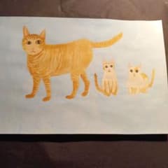 猫の手描きアクリル画イラスト
