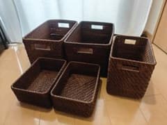 ニトリ ラタンバスケット 5個セット ダークブラウン | Mercari