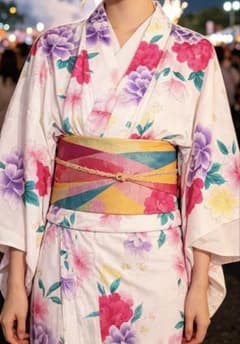 花柄 浴衣 白地のサムネイル
