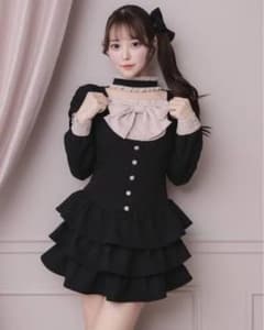 pium 프런트 리본 초커 티아드 미니 원피