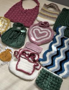 ハンドメイド まとめ売り 小物 14点 ポーチ 巾着 トートバッグ フリル ハンドメイド まとめ売り 小物 14点 ポーチ 巾着 トートバッグ フリル