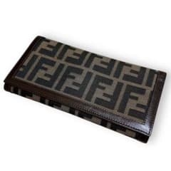 美品】FENDI 長財布 ズッカ キャンバス ロゴ FF レザー ブラウン
