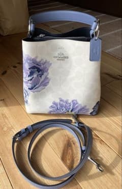 COACH カフェファセット ミニバケットショルダーバッグ 花柄 ブルー 