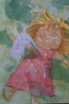 絵画　少女　水彩画 少女とウサギ 透明水彩原画 一点もの A4 - メルカリ