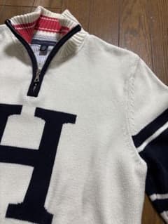 TOMMY HILFIGER ハーフジップニット ホワイト×ネイビーのサムネイル