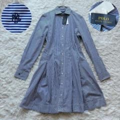未使用タグ付き✨ポロラルフローレン ブルーストライプ フレアシャツワンピース