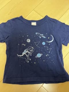 値下げ【綺麗】プティマインpetit main 恐竜と宇宙 ネイビーTシャツ90のサムネイル