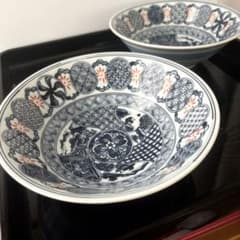 Thumbnail of 【最終値引】九谷焼 高峰 中鉢ペア 染付赤絵 幾何文様 和モダン