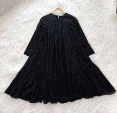 美品 ヌキテパ コットンボイルティアードワンピース ボリューム レース