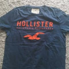 HOLLISTER Tシャツ S ネイビー×オレンジ 刺繍 アップリケのサムネイル