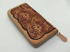 カウレザー 牛革 長財布 カービング ハンドメイド メンズ ウォレットのサムネイル