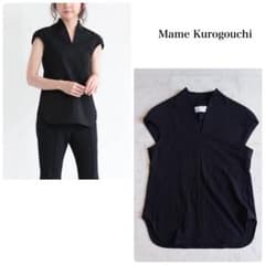 3546【美品】マメクロゴウチ フレンチスリーブブラウス 24年モデル 黒 M マメクロゴウチ✨現行 24年モデル フレンチスリーブブラウス 黒 L 極美