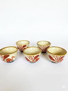 琉球焼 宮城陶房 赤絵 ぐい呑み 5客セット 宮城勝臣 やちむん 猪口 銘 