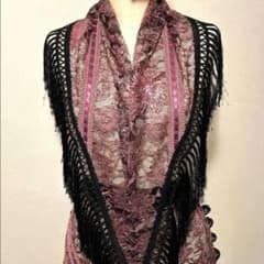 フラメンコ 衣装 エプロン シージョ ピンク×黒 花柄刺繍 スパンコール