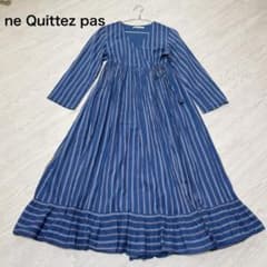 【ヌキテパ】コットン カシュクールワンピース ストライプ ブルーのサムネイル