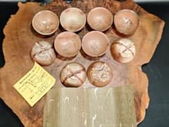 A506【備前焼】堀川恭平（南山）鬼面 煎茶碗 酒器 10客 お猪口 ぐい呑