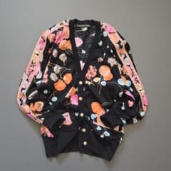 美品】LEONARD レオナール✨金ボタン 花柄カーディガン ブラック L
