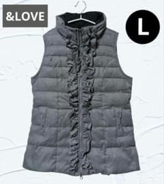 ❤未使用級❤&LOVEアンドラブ フリルダウンベストラッフル グレー裏起毛 L ❤未使用級❤&LOVEアンドラブ フリルダウンベストラッフル グレー裏