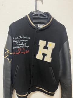 ハリウッドランチマーケット レザースタジアムジャンパー ネイビー
