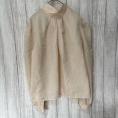 Choice Blouse, High Neck, Puff Sleeves, Polka Dot, Size M, White, Polyester