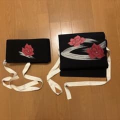 昭和レトロ　作り帯 ブラック 花柄 刺繍のサムネイル