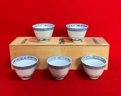 高級品 螢焼湯呑セット 景德鎮製 茶器 ぐい飲み 五客 木箱付き 茶道具 