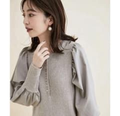 Vis ワンピース　ニットワンピ　ベージュ　パフスリーブ　ロング Sサイズのサムネイル