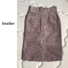 Heather コーデュロイスカート　膝丈　Iライン　パープルのサムネイル